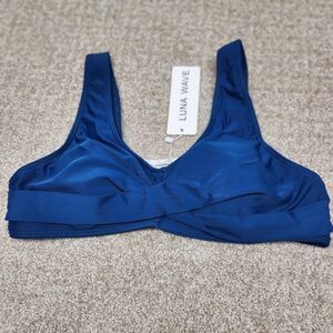 Luna Wave Womens Swim Top Size Large Bright Blue Nylon Spandex